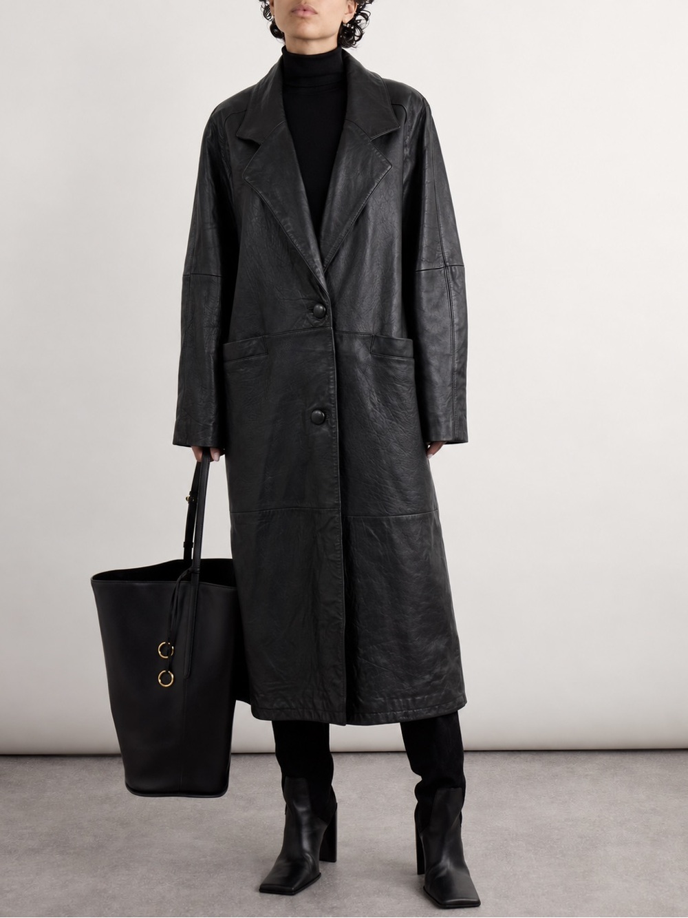 Vintage John Weitz Leather Genuine Full Length Coat Size L Korea